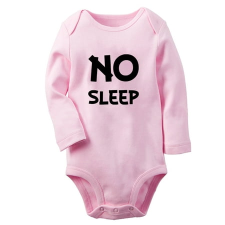 

No Sleep Funny Rompers Newborn Baby Unisex Bodysuits Infant Jumpsuits Toddler 0-12 Months Kids Long Sleeves Oufits (Pink 6-12 Months)