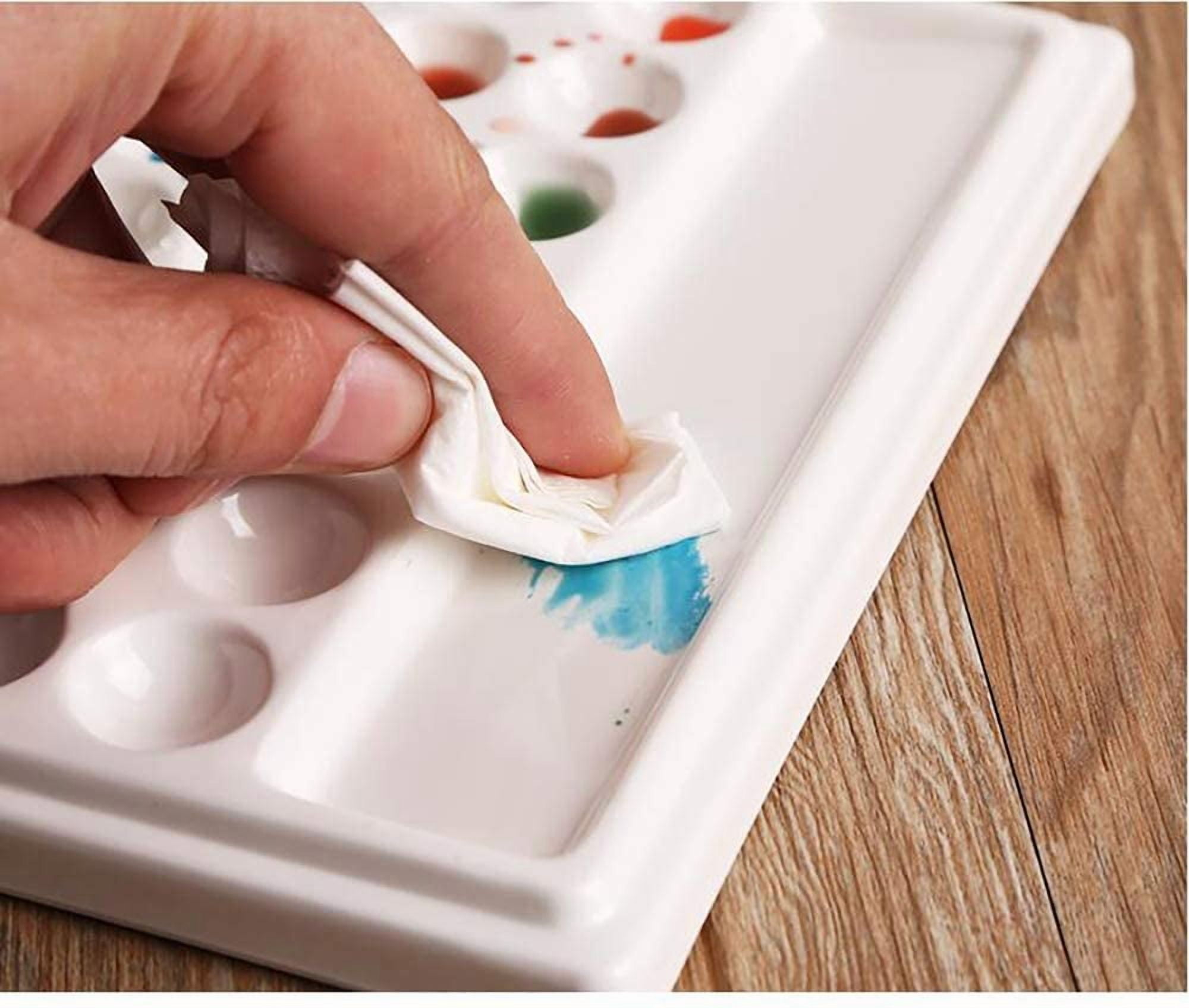 Xlhshop 2-Pack 10-Well Ceramic Paint Palettes, Rectangular Mixing Trays for Watercolor & Acrylic