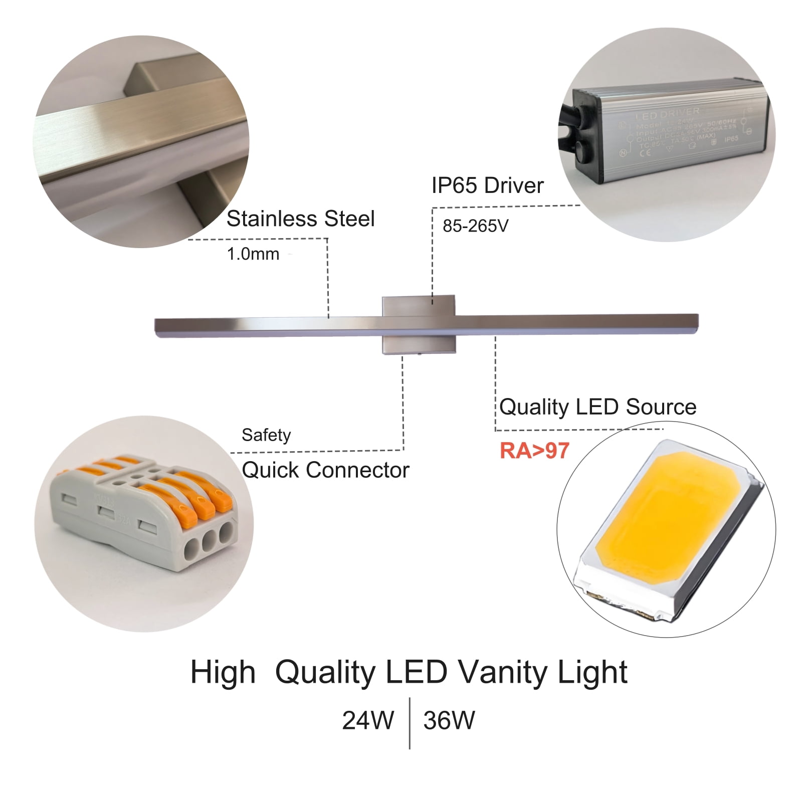Goozegg 36 inch Bathroom Vanity Lights, 3CCT Modern LED Vanity Lighting Fixtures, 24 Watt, Nickel