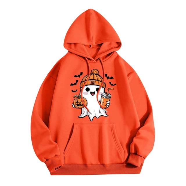 Sudadera con capucha de fantasma de Halloween roja con diseño de calabaza y auriculares, sudadera acogedora para hombres y mujeres