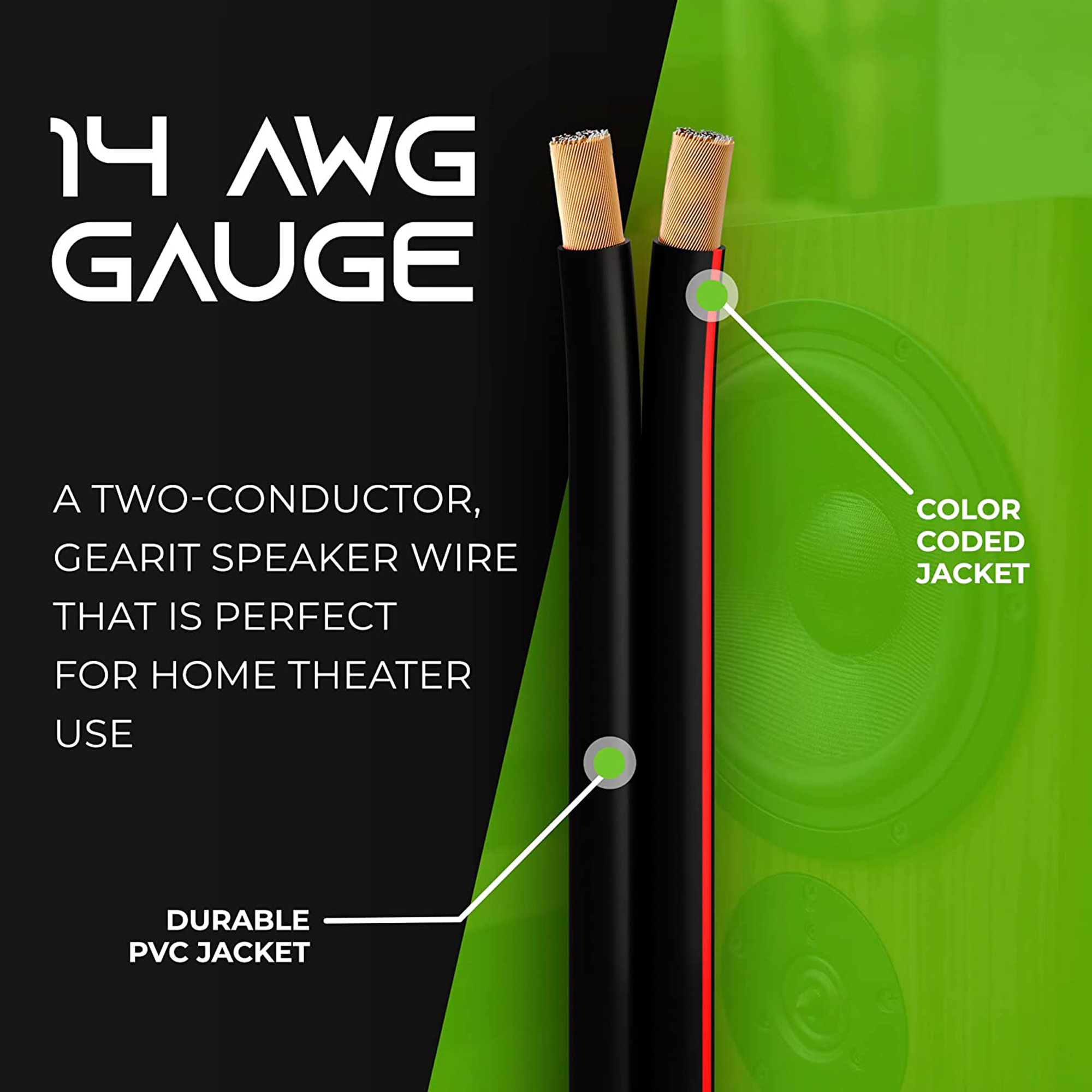 GearIT 14/2 CCA Wire Speaker Cables, 14AWG Gauge 200ft Black - image 2 of 7