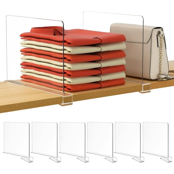 HBlife 6 Pack Clear Shelf Dividers, Acrylic Bookshelf for Organization