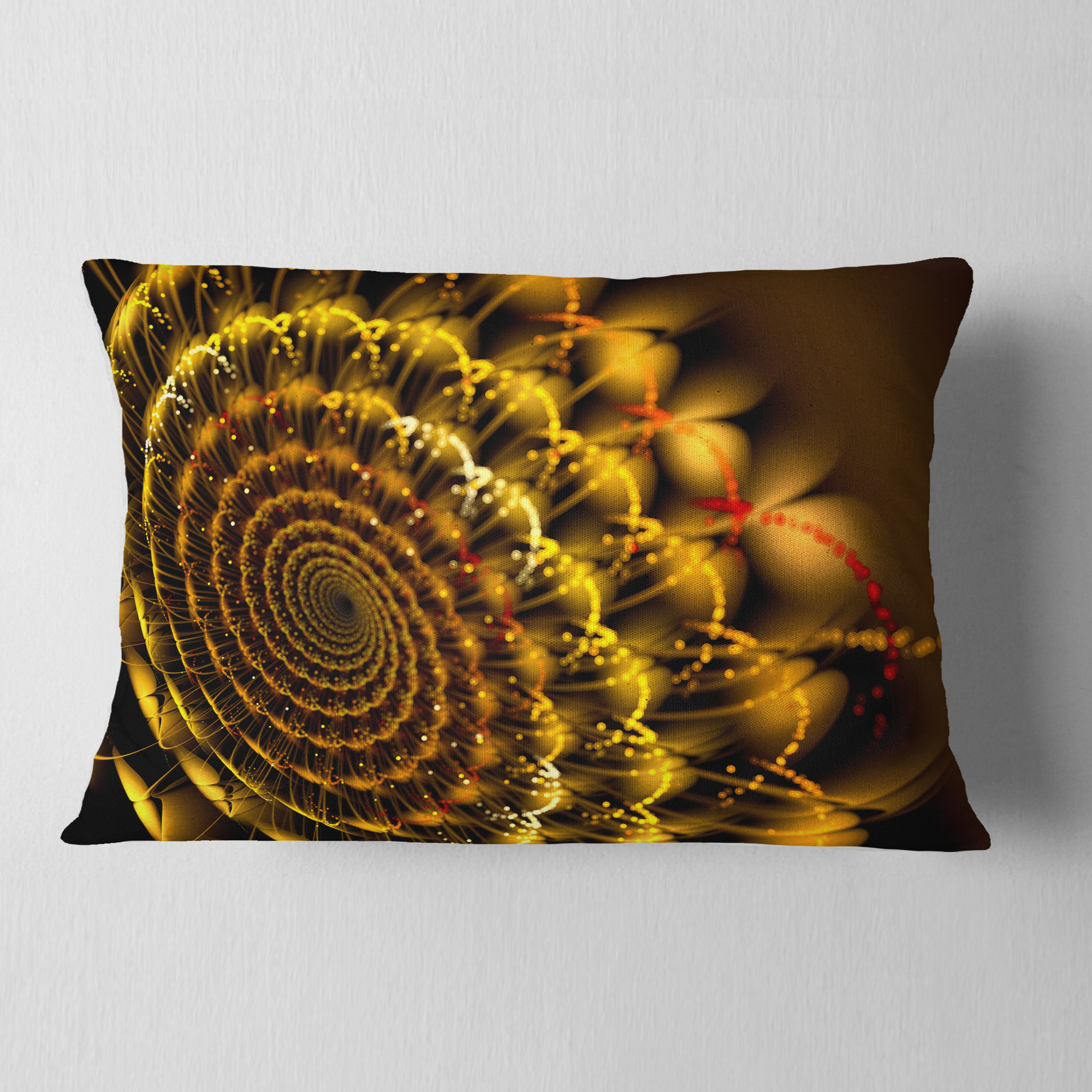 Designart Golden Abstract Spiral Flower - Abstract Throw Pillow - 12x20