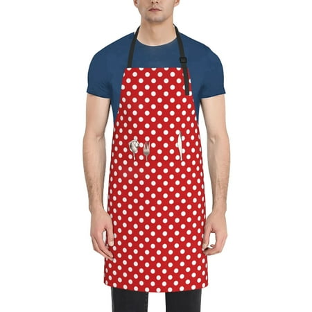 

Vsdgher Red Polka Dot Waterproof Apron with 2 Pockets Kitchen Chef Aprons Bibs for Grooming Cooking Baking Painting Gardening