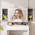 thumbnail image 6 of Vabches White Vanity with LED Mirror, Upholstered Stool Makeup Table Set with 2 Drawers and Sliding Jewelry Storage Cabinet, 6 of 8