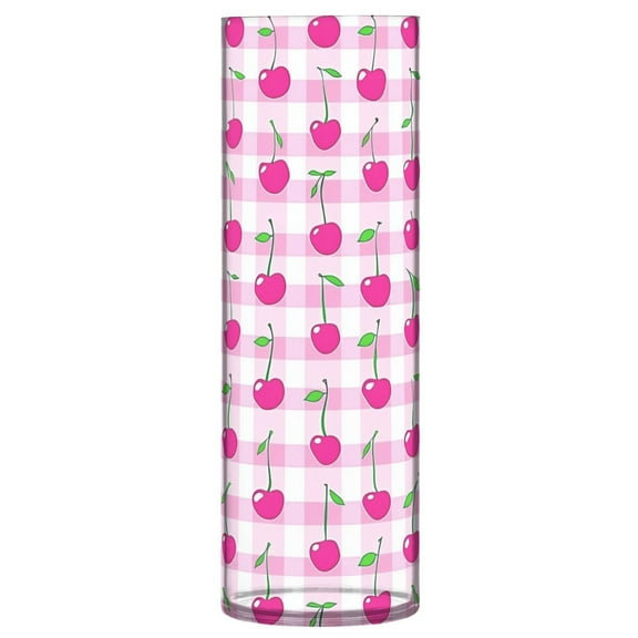 Clear Flower Vase Centerpieces Plastic Cylindrical Vases Home Wedding Decor 4"x12" Cherry on Gingham