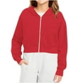 thumbnail image 6 of fnnxnal Big Girls 100% Polyester Soft Cropped Zip-Up Hoodie - Red 9-10T with Kangaroo Pockets for Casual Days/Sports, 6 of 7