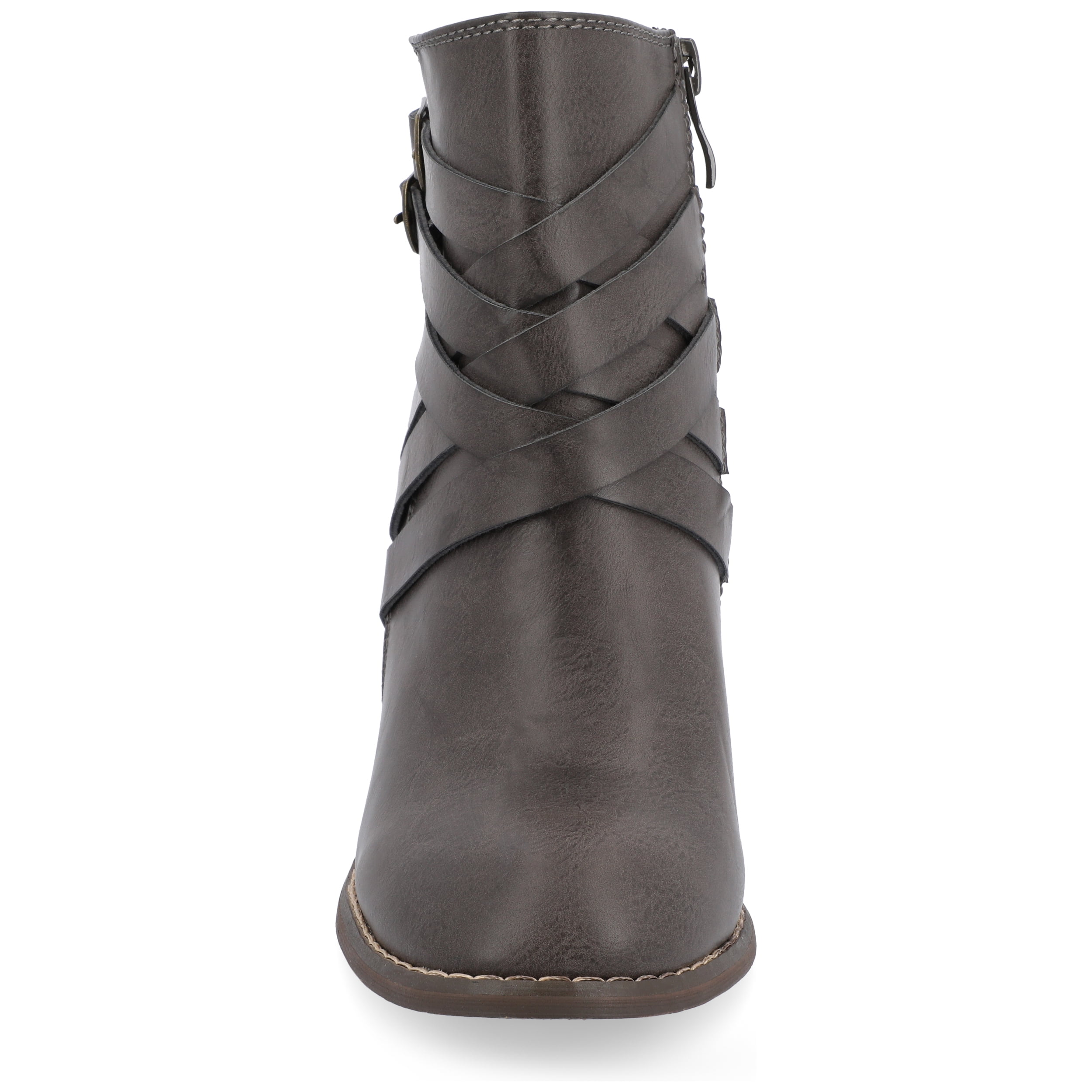 Journee Womens Strap Inside Zip Stacked Heel Booties, Widths Available