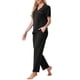 thumbnail image 4 of Conjunto de pijama para mujer INSPIRE CHIC, botón, suave, de manga corta, ropa de dormir, pantalones largos, conjunto de 2 piezas, XL, negro, 4 of 6