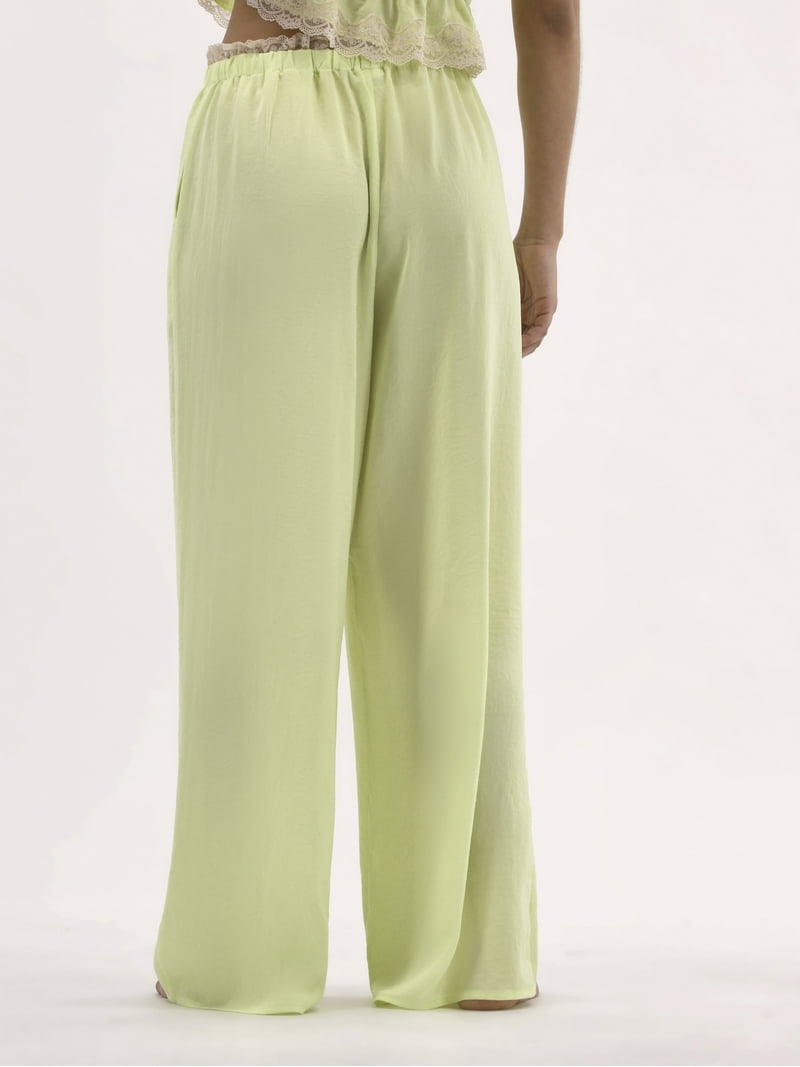 No Boundaries Satin Sleep Pants with Scallop Lace Trim
