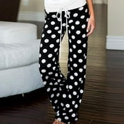 Pants Clearance Women'S Comfy Casual Pajama Floral Print Drawstring Lounge Wide Leg Pants Black M