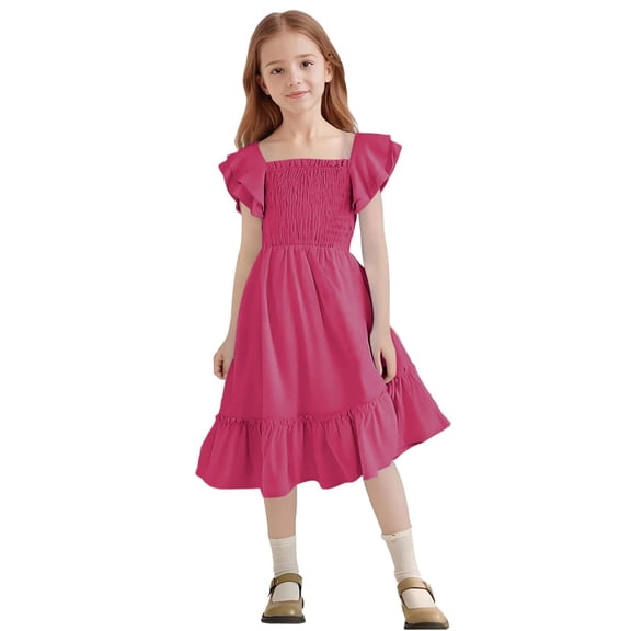 Vmvidoty Toddler Girl Dress Summer Baby Girls Dresses 2026 Fly Sleeve Casual Princess Toddler Dresses Hot Pink 9 Years