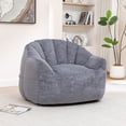 thumbnail image 3 of Gray Faux Fur Bean Bag Chair with Armrests - Large Adult Lazy Sofa | 41.4"D x 35"W | Memory Foam Filled | Living Room, Bedroom Reading Chair, 3 of 21