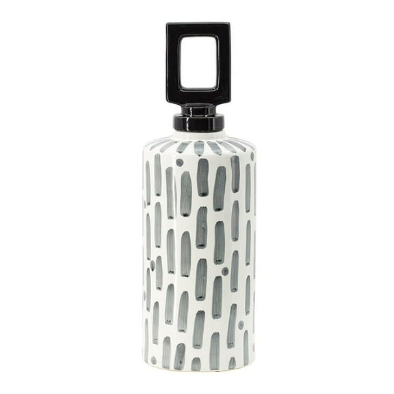 A&B Home Cylinderical Jar with Geometric Pattern and Lid - 17" - Black, Gray, White Finish