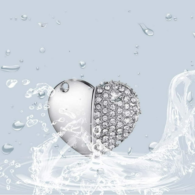 Usb Stick, Premium Usb 2.0, Diamond Heart Shape Usb Flash Drive Waterproof Memory Stick Memory Stick High-Speed Transfer, Silver, 4GB
