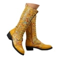 thumbnail image 3 of YLYL Knee High Boots for Women Flower Embroidered Vintage Ethnic Round Toe Lace up Motorcycle Riding Boots, 3 of 9