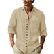 thumbnail image 2 of pstuiky hombres de manga larga, Camisa de manga larga con cuello vuelto y botones sólidos para hombre camisetas de hombre xxl, 2 of 6