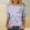thumbnail image 2 of Htigea Womens Printed Shirts 3/4 Sleeve Crewneck Tops Casual Basic Pullover Tunic Tees Loose Breathable Tshirts Purple,4XL, 2 of 5