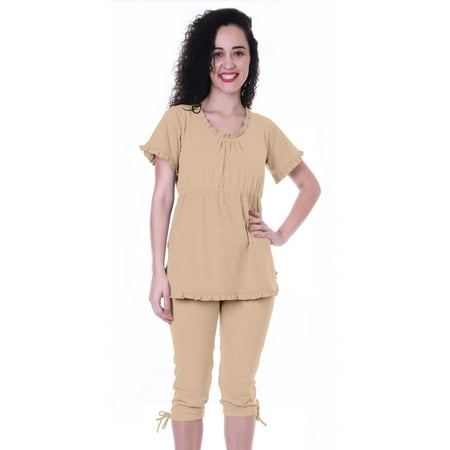 

Moomaya Womens Nightwear Set Capri Cotton Sleepwear 2 Pcs Nightdresses