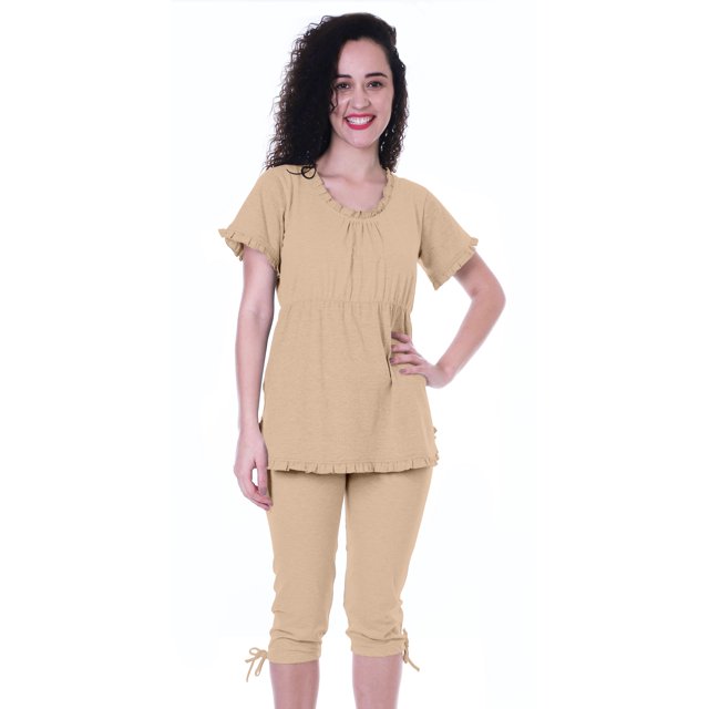 Moomaya Womens Nightwear Set Capri Cotton Sleepwear 2 Pcs Nightdresses