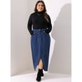 thumbnail image 3 of DARING DIVA Women's Plus Denim Maxi Skirt with Frayed Raw Hem 3X Dark Blue, 3 of 6