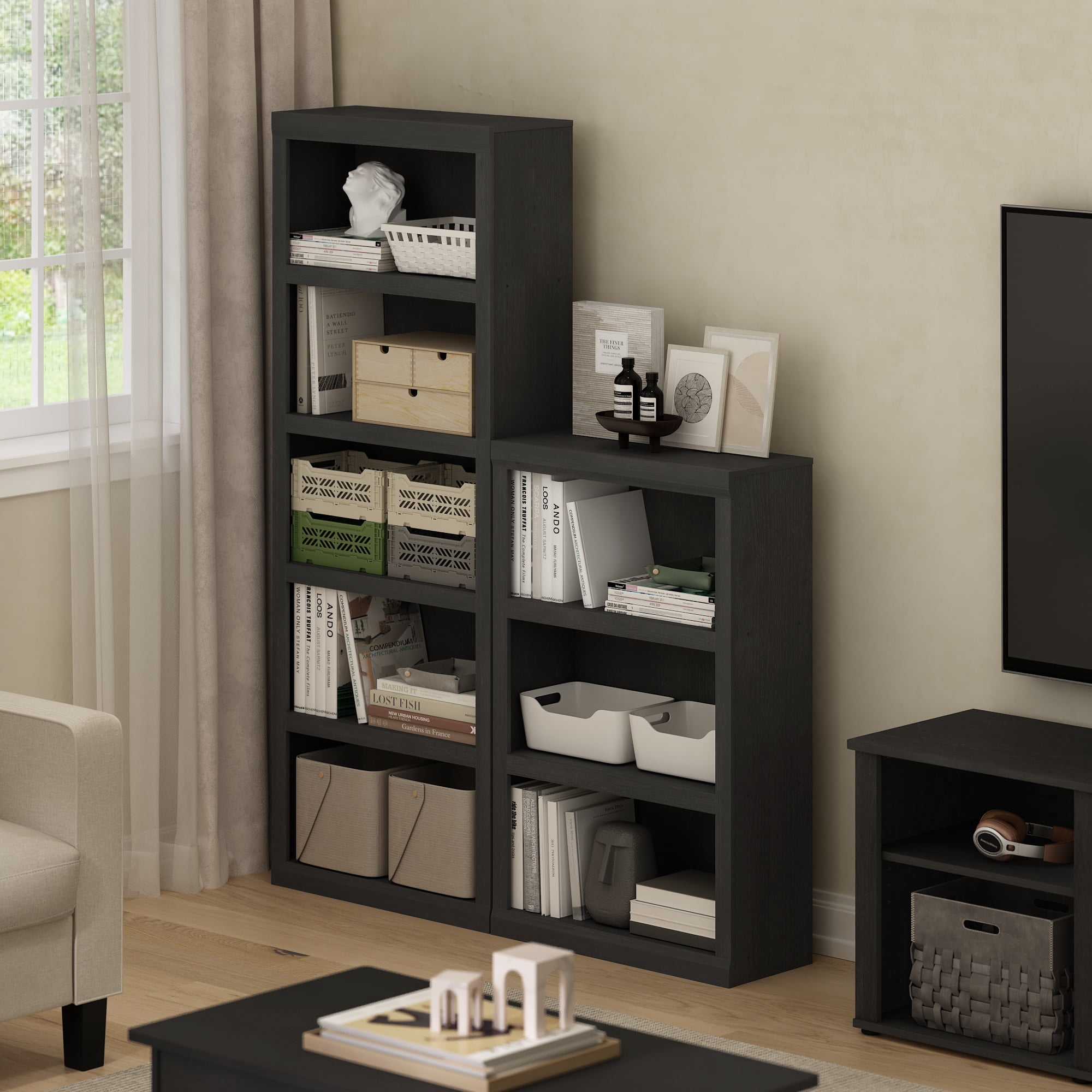 Furinno Rail 5-Tier Open Shelf Bookcase, Blackwood