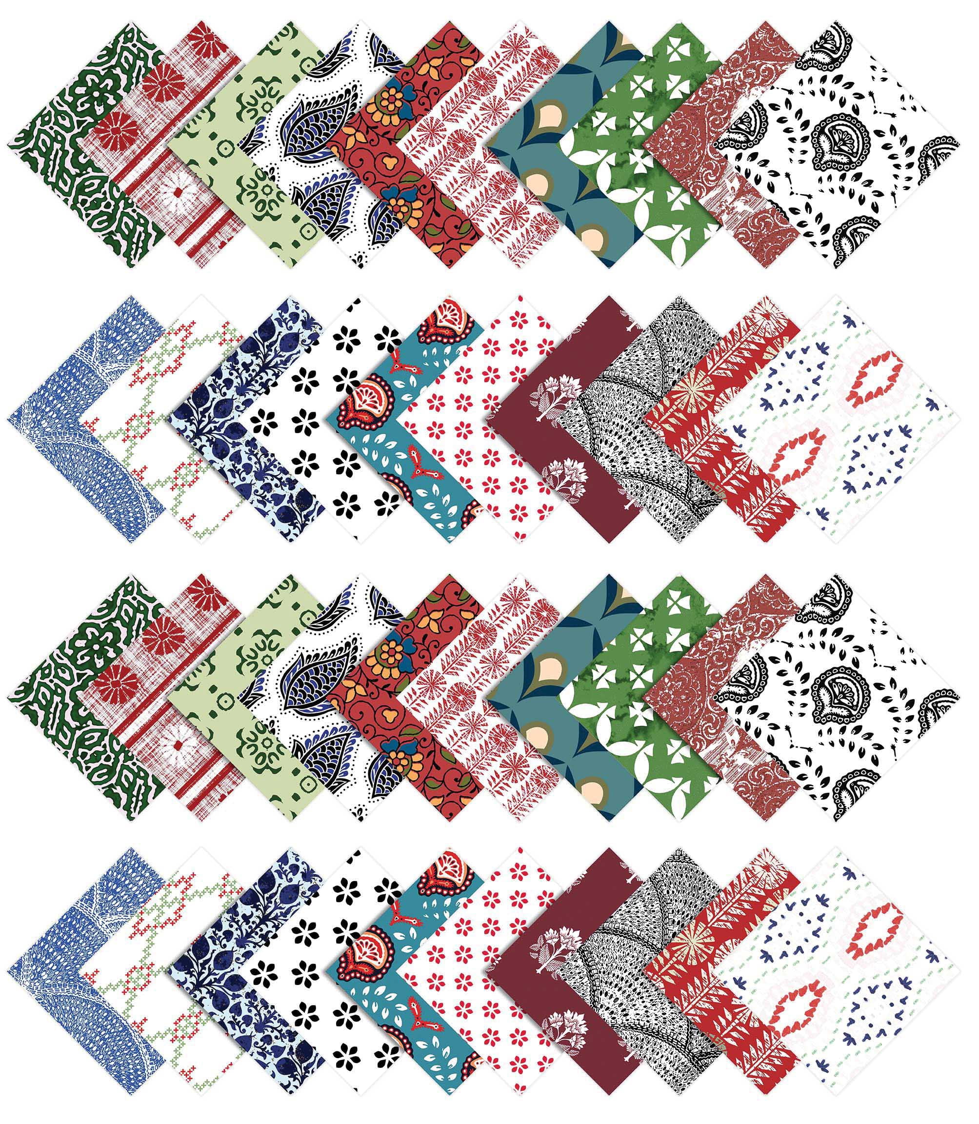 Soimoi 40Pcs Block Print Precut Fabrics Strips Roll Up 1.5x42inches Cotton Jelly Rolls For Quilting - Multicolor