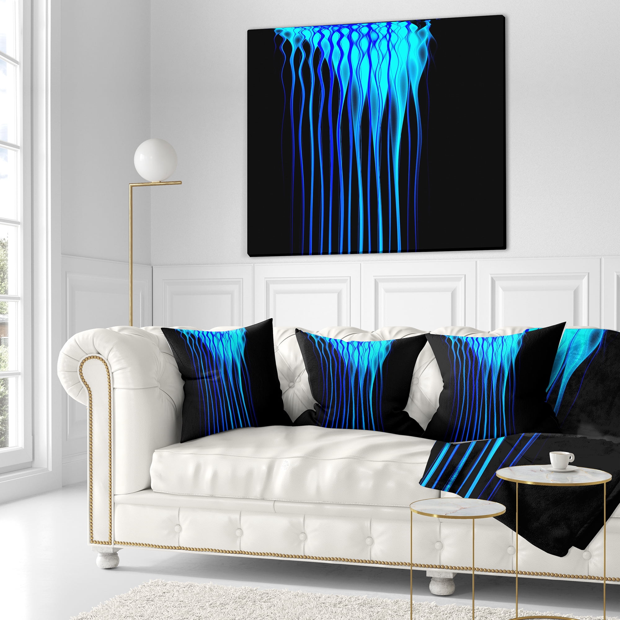 Designart Blue Flames Fractal Pattern - Abstract Throw Pillow - 18x18
