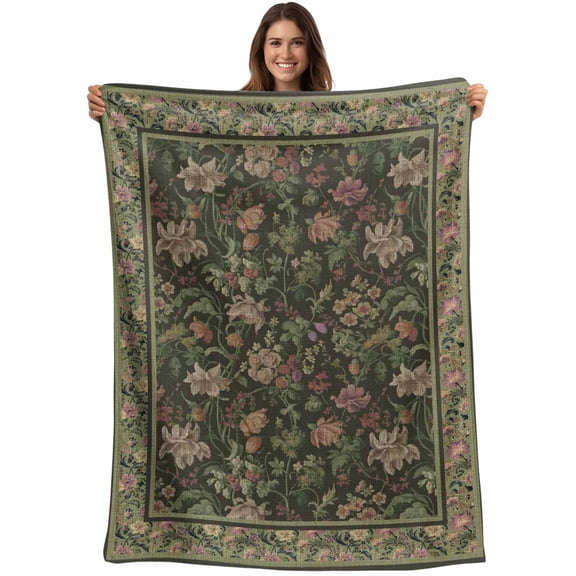 Sage Green Floral Boho Blanket Soft Cozy Warm Throw Blanket for Couch, Plush Fuzzy Flannel Fleece Blankets for Sofa, Ethnic Tribe Abstract Art Flower Bed Blankets Lightweight Gifts for Women, 40"x60"