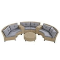 thumbnail image 3 of Outdoor Patio Furniture Sectional, 7-Piece Half-Moon Curved Outdoor Sofa Set with Round Coffee Table, Waterproof Cover Cushions, Rattan Sectional Conversation for Garden,  Gray, 3 of 9