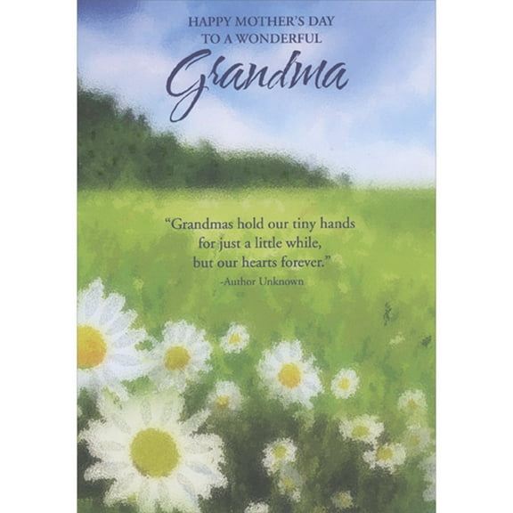 Designer Greetings Grandmas Hold Our Hearts Forever: Sparkling Daisies in Field of Green Grass Mother's Day Card for Grandma