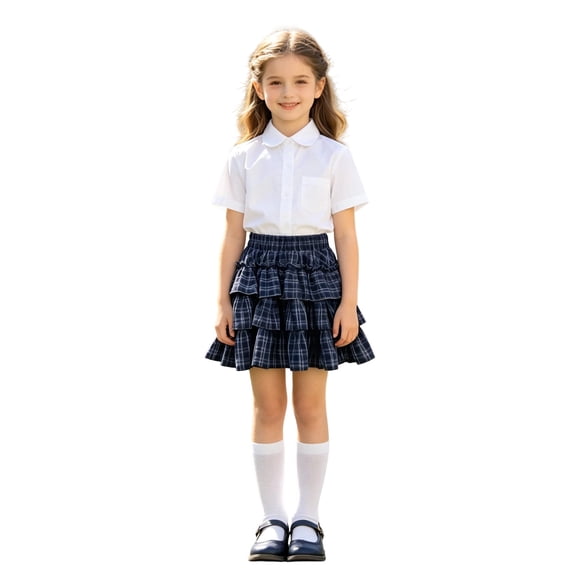 Girls Plaid Skirt Ruffle Tiered Layered Skort Pleated Uniform Mini Skirts | Flowy, Elastic Low Rise, Casual, Tartan Skirt, Going Out, Y2K, Pleated Skirts for Girl, Back To School Fashion Clothes