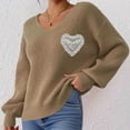 thumbnail image 6 of Amidoa Sweaters for Women V-Neck Lace Yellow Long Sleeve Heart Valentines Knit Sweaters Cardigans for Women M, 6 of 7