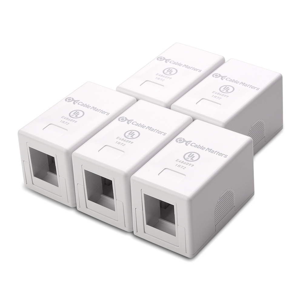 Cable Matters UL Listed 5Pack 1Port Keystone Jack Surface Mount Box in White
