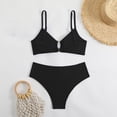 thumbnail image 4 of Kukoosong Women's Solid Color Adjustable Backless Bikini Set with Spaghetti Straps Support Bralette and High Cut Briefs for Swimming Beach Vacation, 4 of 5