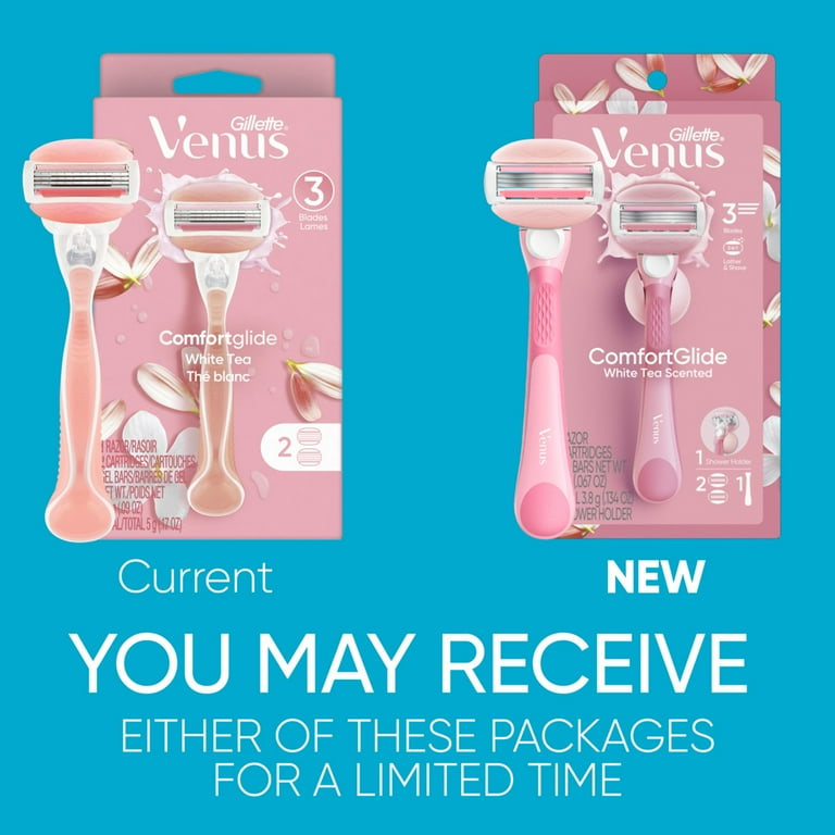 Venus White Tea Razor for Women with 3 Blades, Flexible Gel Bars