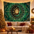 thumbnail image 3 of Golden Sun and Crescent Moon Mandala in Starry Green Backdrop, Mystical Boho for Meditation Enthusiasts, Celestial Wall Art, Housewarming Gift, Tapestry Wall Hanging for Bedroom and Living Room, 3 of 7