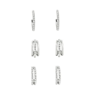Believe by Brilliance-Women's Silver Plated Cubic Zirconia Earring Set, 3 Pairs