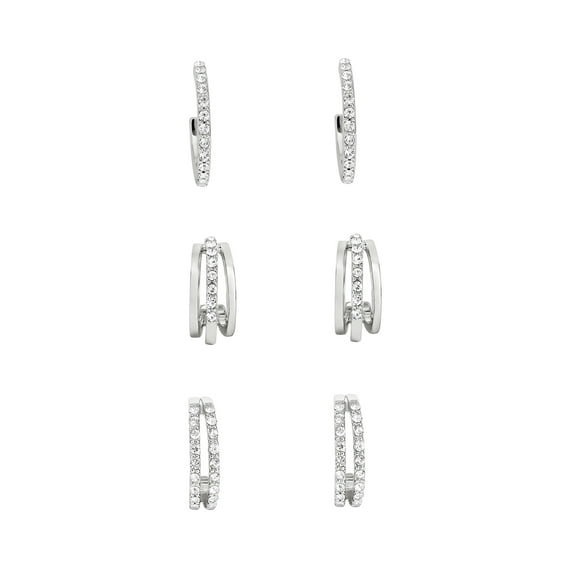 Believe by Brilliance-Women's Silver Plated Cubic Zirconia Earring Set, 3 Pairs