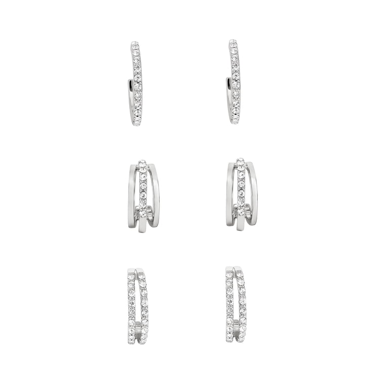 Believe by Brilliance Silver Cubic Zirconia Earring Set, 3 Pairs photo 1