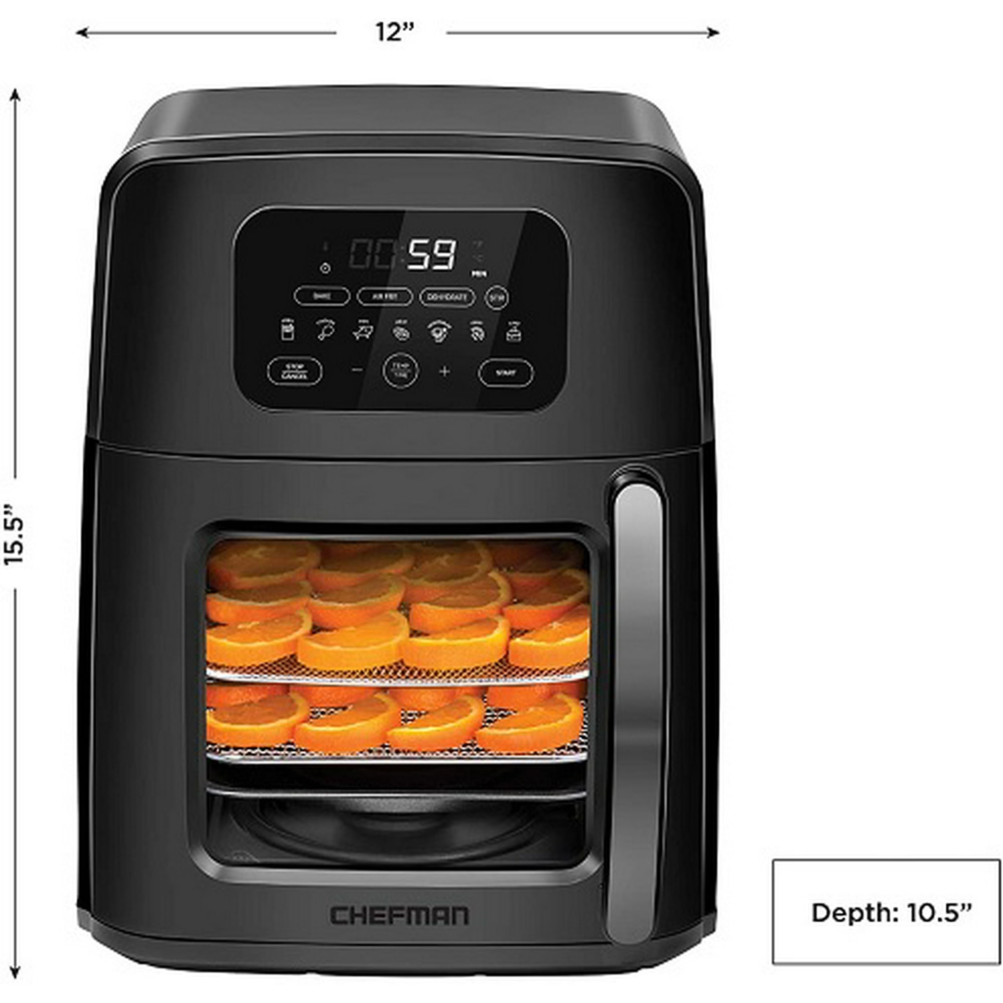 Chefman Auto Stir Air Fryer Convection Oven Moves Food for Even Frying XL 11.6 Quart Rotisserie Fries w Less Oil Digital Cooker w Dual Heating Elements Dehydrate Mode Fits 8 in Bake Pan Walmart