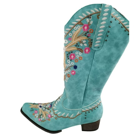 

EQWLJWE 2022 Booties for New Style Embroidered Flower Ethnic Thick-heeled Mid-heel High-tube Sleeve Women Boots Deals Discount Clearance