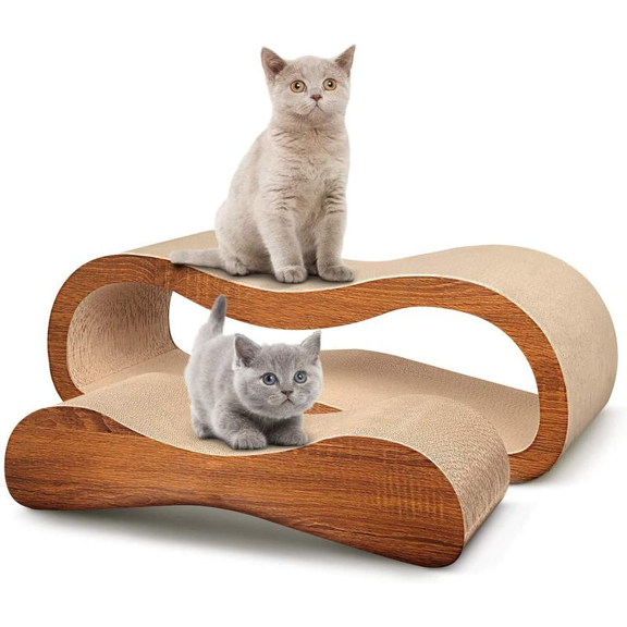 2 in 1 Cat Scratcher Cardboard Lounge Bed, Cat Scratching Board– Sofa Saver, Aesthetic Pet Must-Have, Multi-Purpose Furniture, Wood, Kitten