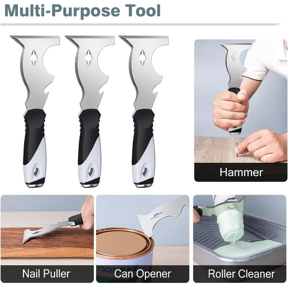 DASAW-2 Pack 10 in 1 Putty Knife - Multi Use Painters Tool, Taping Knife, Paint & Metal Scraper with Hammer End, Razor Blade Spackle Tool