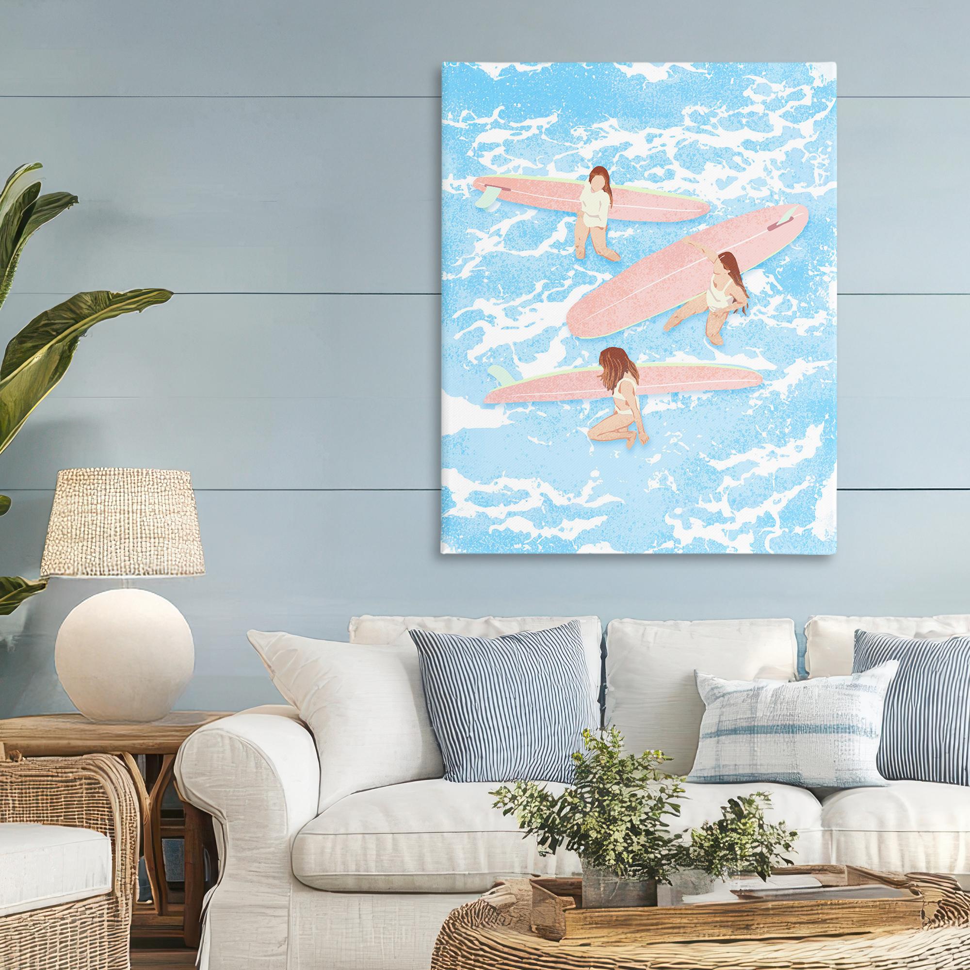 Surfing Girls Trio Canvas Wall Art, design by Ziwei Li