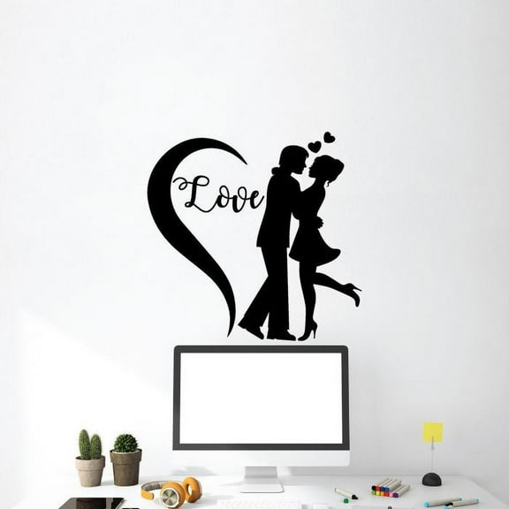 Love - Cute Couple In Love Beautiful Couple Heart Silhouette Vinyl Wall Sticker Wall Art Wall Decal Lovely Home Room Bed Room Living Room Wall Design Decor Stickers Decoration Size (20x18 inch)