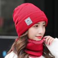 thumbnail image 2 of vnanda Knit Hat Scarf Set Women Winter Hat Scarf Set Knitted Thickened Solid Color Warm Windproof Elastic Anti-slip Plush Cycling Neck Wrap Beanie Set Lady, 2 of 8