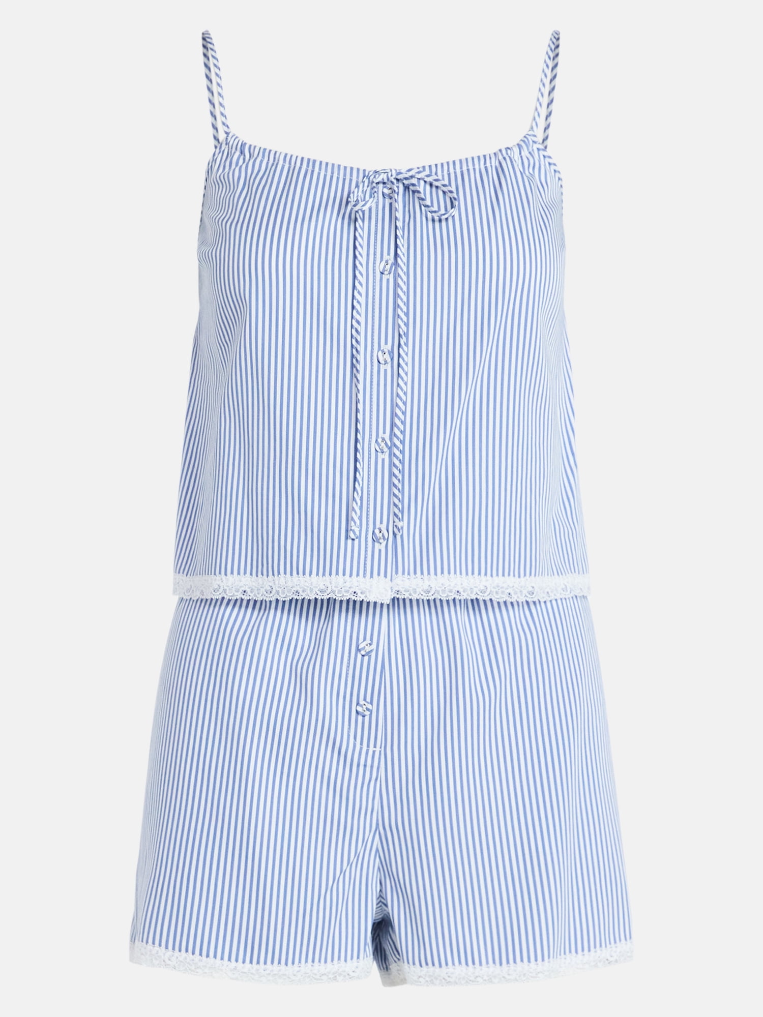Joyspun Women's Poplin Cami and Shorts Sleep Set with Lace Trim, 2-Piece, Sizes XS-3X