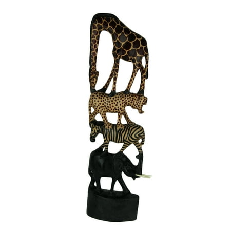Hand Carved Stone Animal - Hand Carved Stacked African Wild Animal Wooden Statue