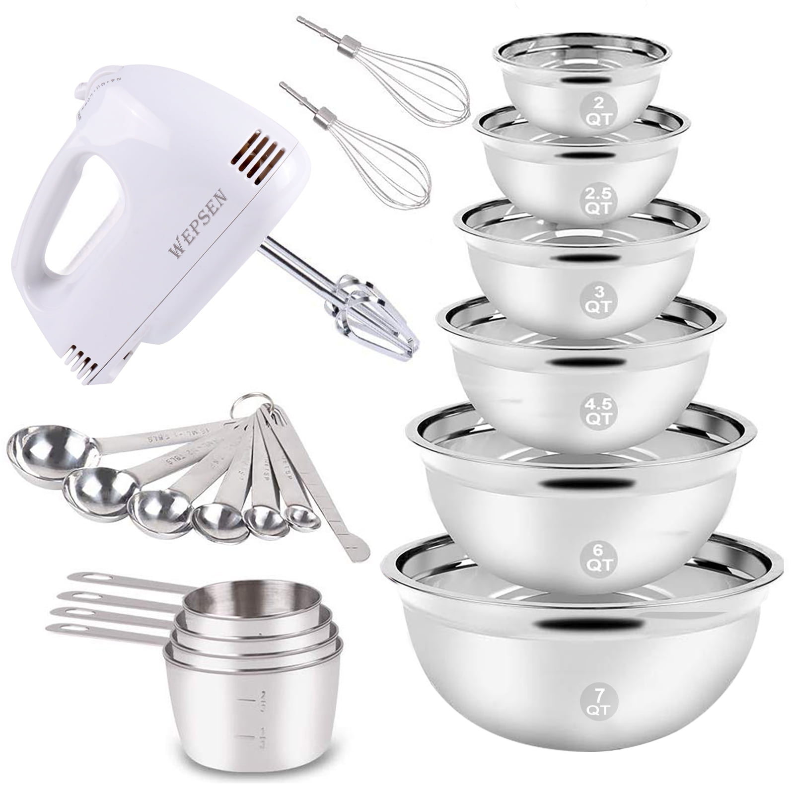 Electric Hand Mixer Mixing Bowls Set, Upgrade 5Speeds Mixers with 6